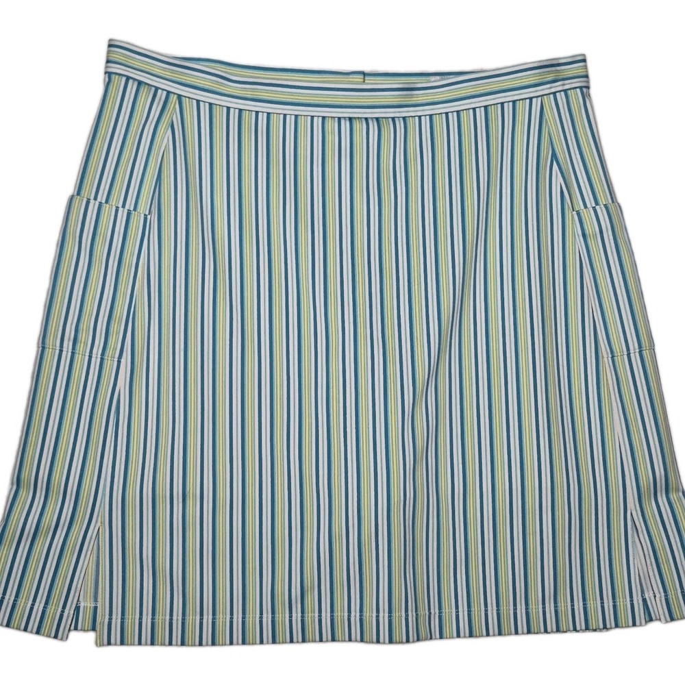 Callaway Women's Golf Pickleball Skort Skirt Green Blue Stripes Pull On Sz 14